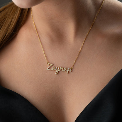 Full Zircon Name Necklace | 925 Silver Gold Plated