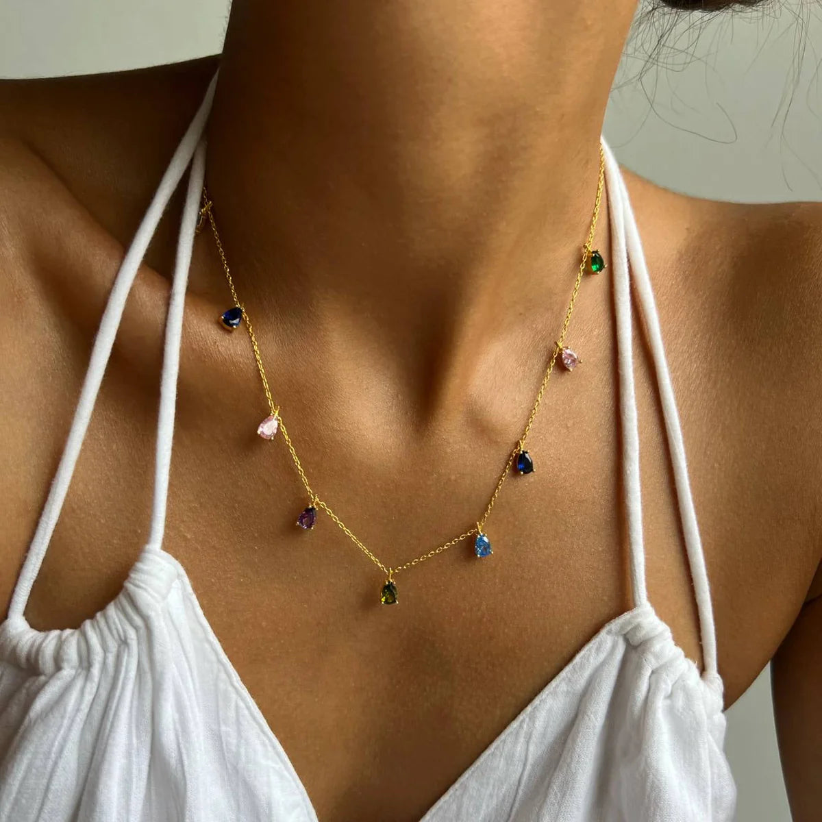 Colourful Drop Necklace | 925 Silver Gold Plated