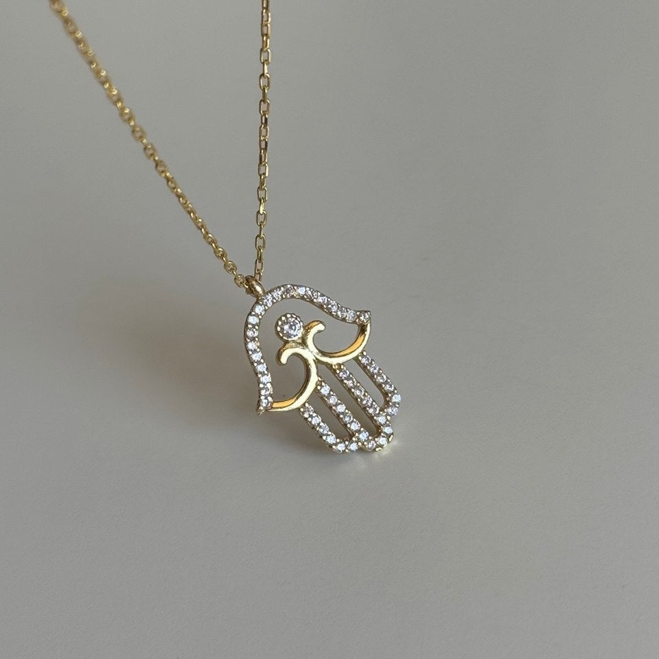 DESENLİ TAŞLI HAMSA KOLYE
