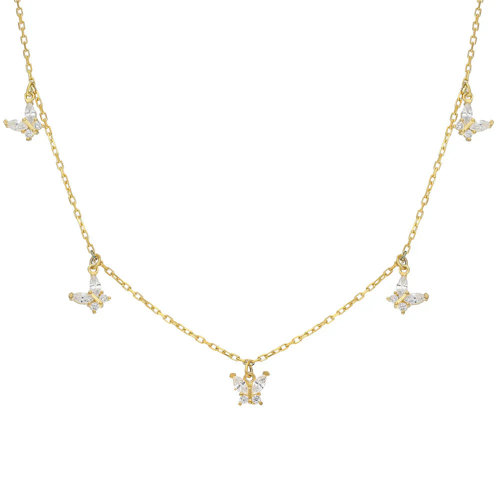 5-PIECE MINIMAL STONE BUTTERFLY NECKLACE | 925 SILVER GOLD PLATED