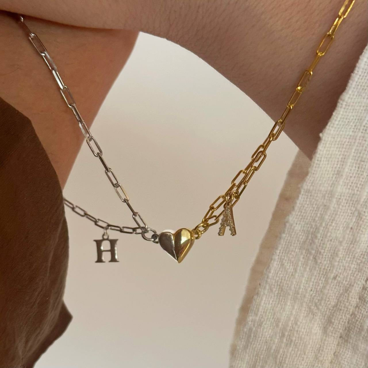 MAGNETIC HEART LETTER DOUBLE COUPLE BRACELET | 925 SILVER GOLD PLATED