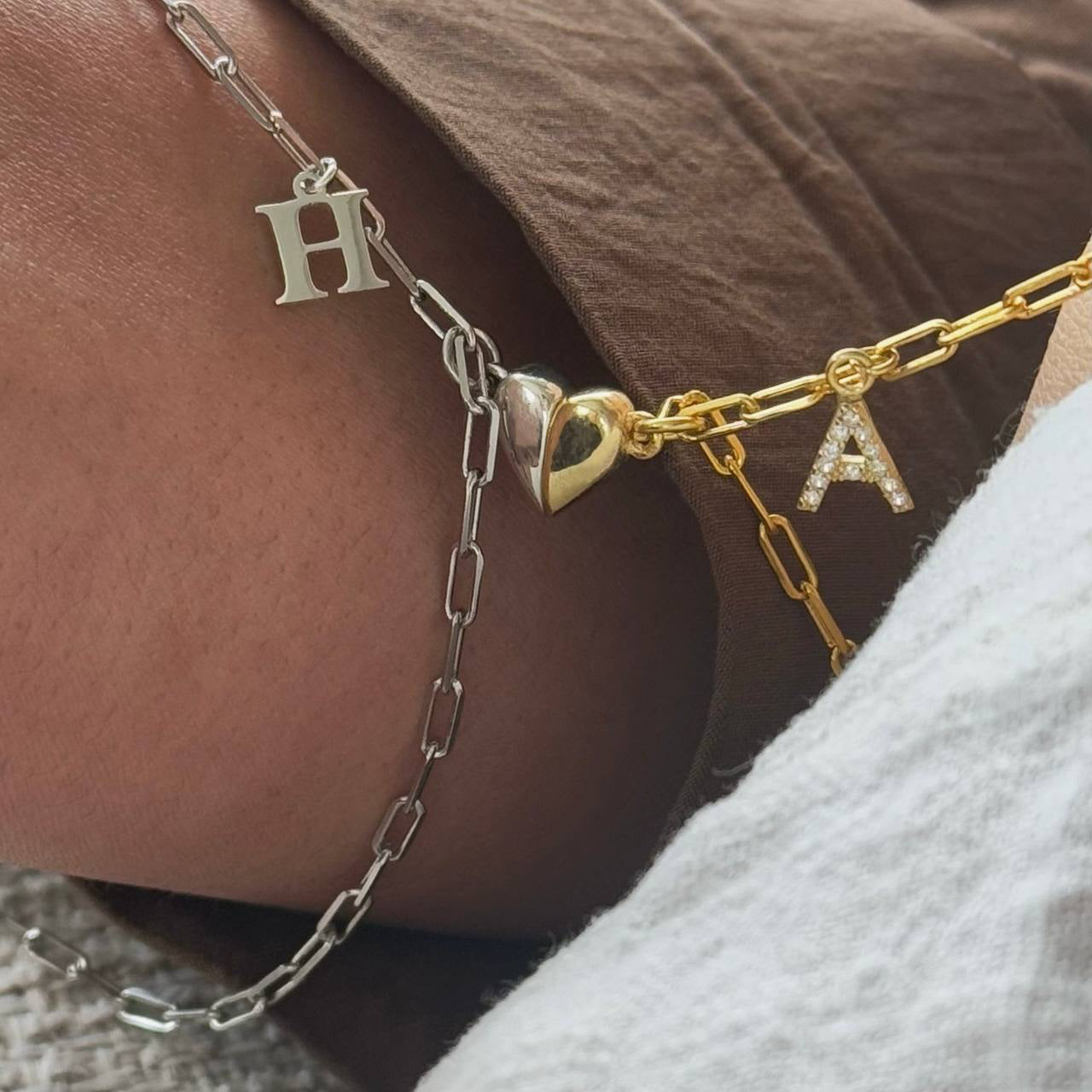 MAGNETIC HEART LETTER DOUBLE COUPLE BRACELET | 925 SILVER GOLD PLATED
