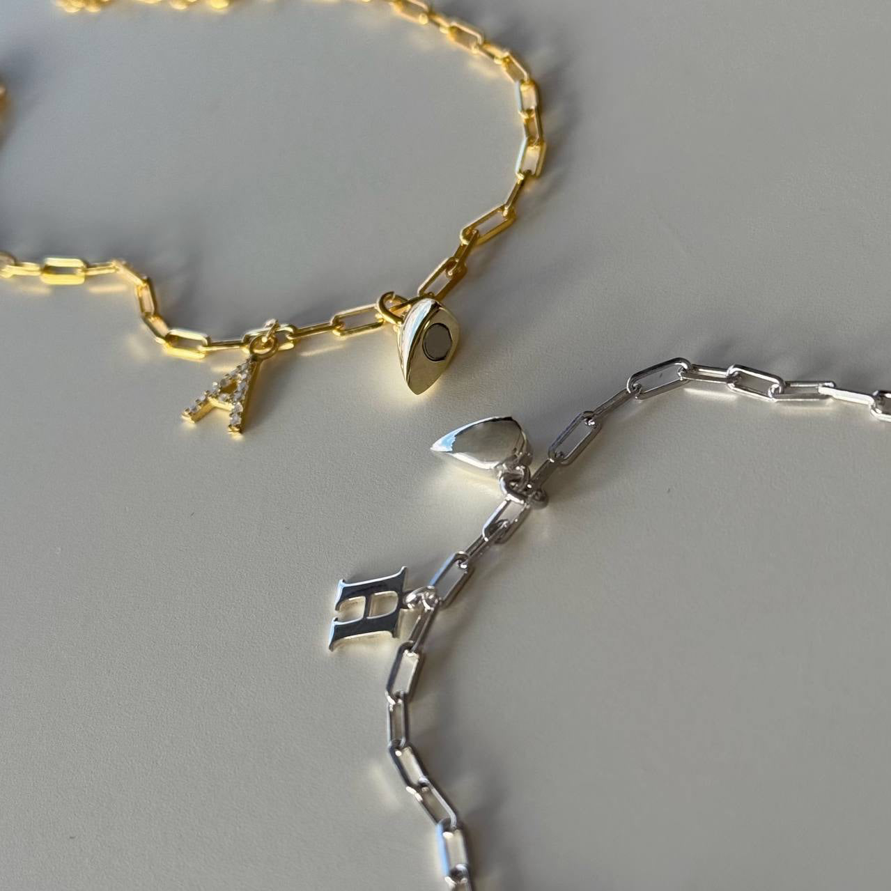MAGNETIC HEART LETTER DOUBLE COUPLE BRACELET | 925 SILVER GOLD PLATED
