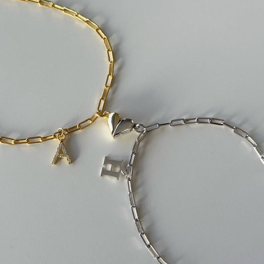 MAGNETIC HEART LETTER DOUBLE COUPLE BRACELET | 925 SILVER GOLD PLATED