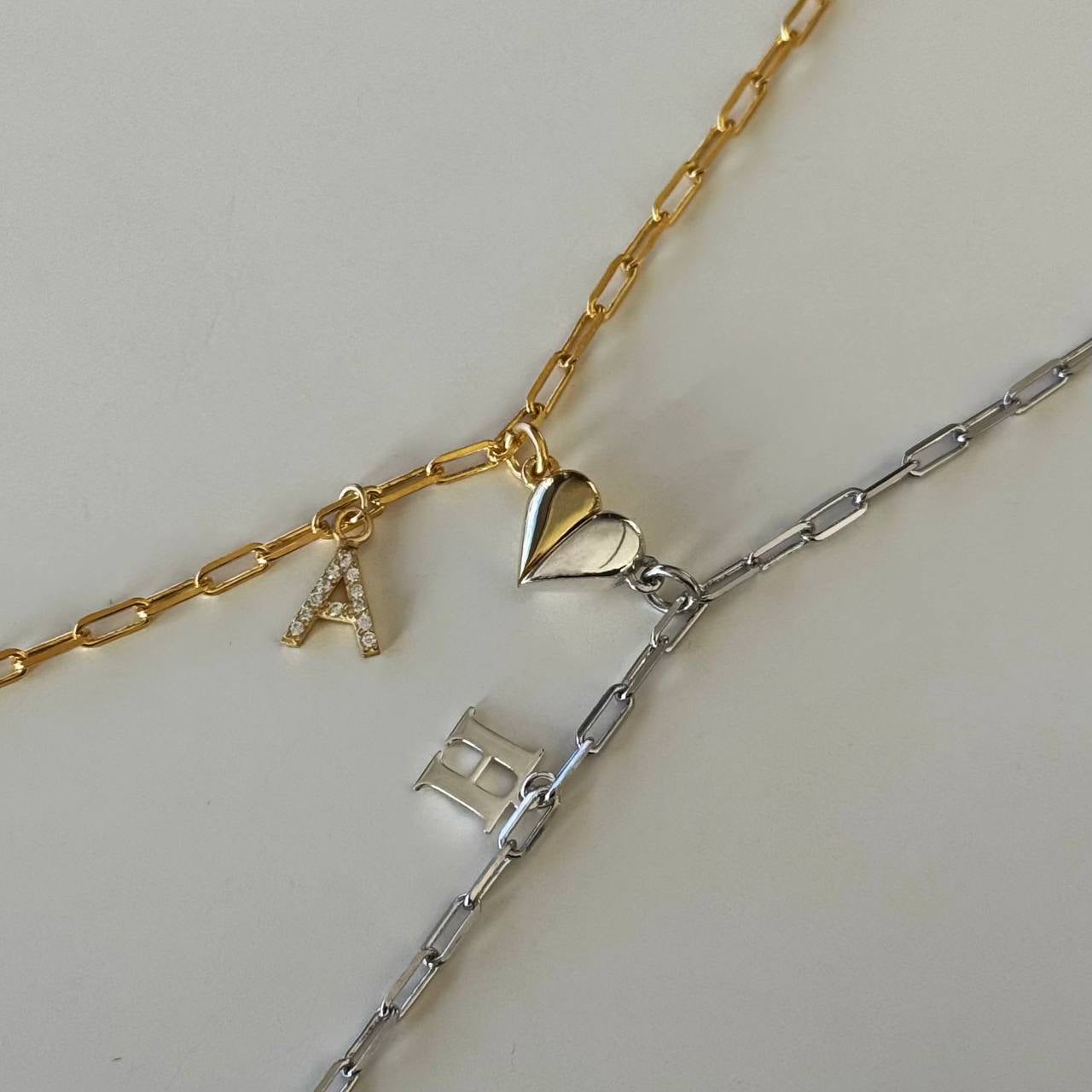 MAGNETIC HEART LETTER DOUBLE COUPLE BRACELET | 925 SILVER GOLD PLATED