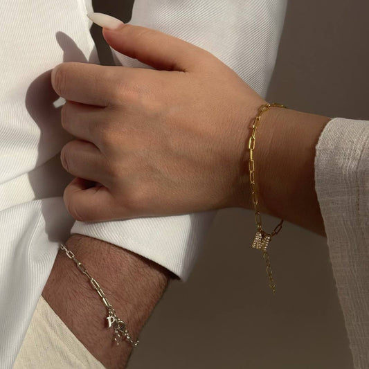 SWITCH CHAIN LETTER DOUBLE BRACELET | 925 SILVER GOLD PLATED