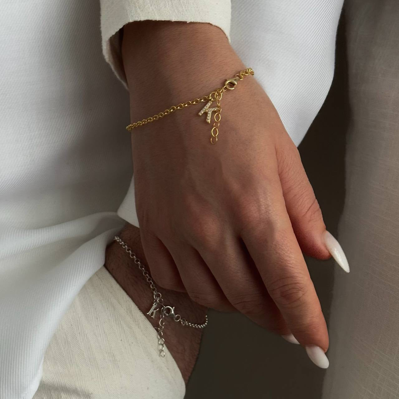 DOCH CHAIN LETTER DOUBLE BRACELET | 925 SILVER GOLD PLATED