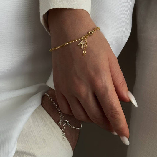 DOCH CHAIN LETTER DOUBLE BRACELET | 925 SILVER GOLD PLATED