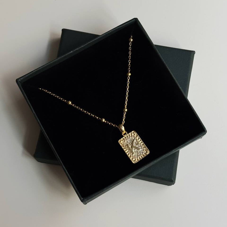 SQUARE LETTER VINTAGE NECKLACE | 925 SILVER GOLD PLATED