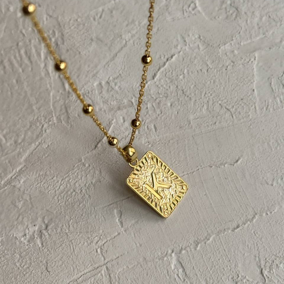 SQUARE LETTER VINTAGE NECKLACE | 925 SILVER GOLD PLATED