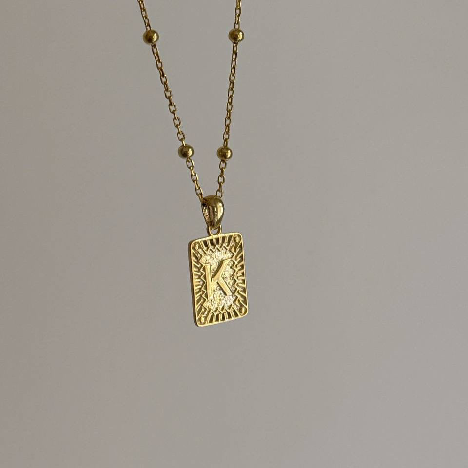 SQUARE LETTER VINTAGE NECKLACE | 925 SILVER GOLD PLATED