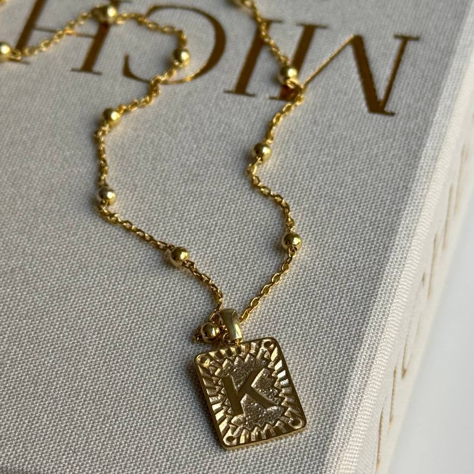 SQUARE LETTER VINTAGE NECKLACE | 925 SILVER GOLD PLATED