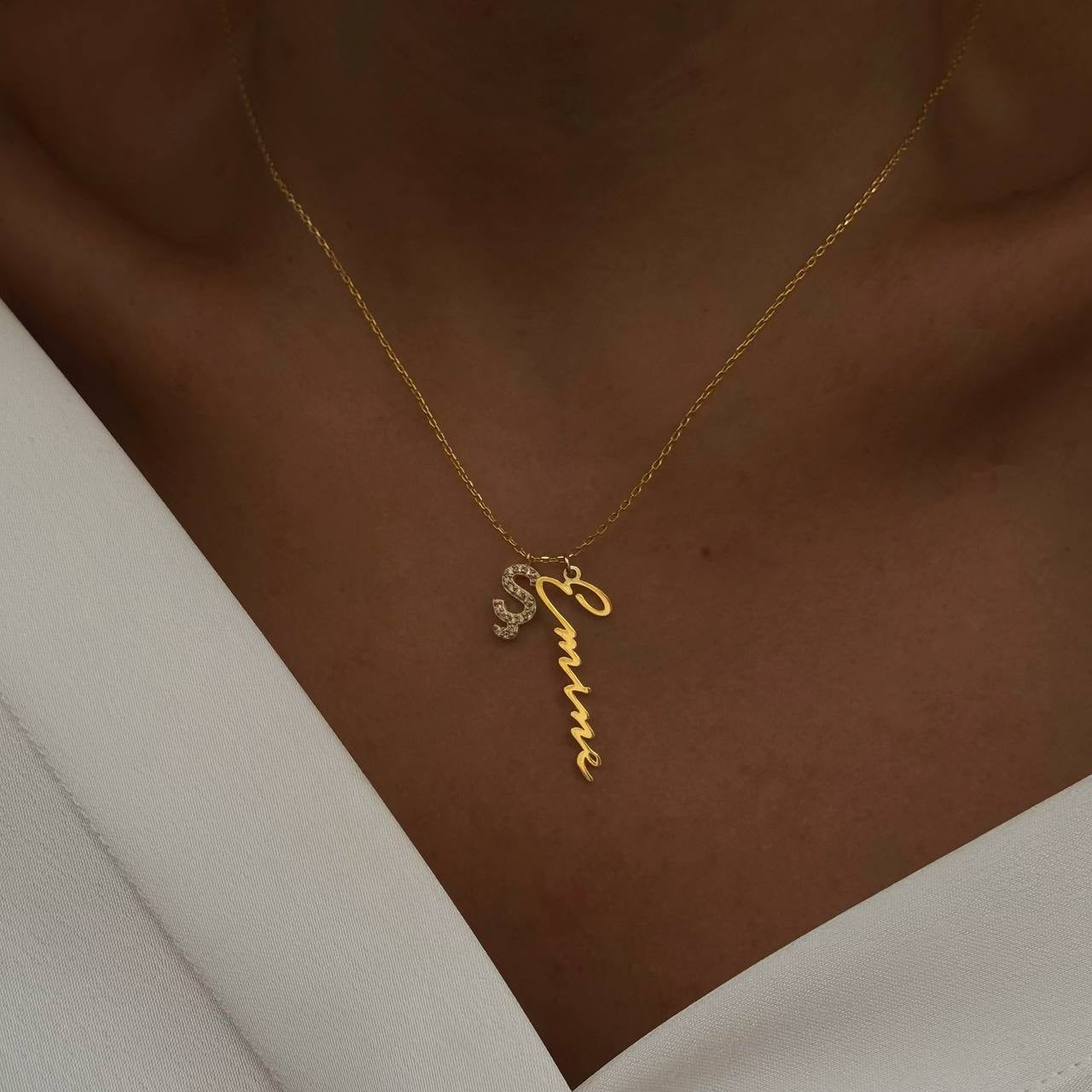 ZIRCON STONE NAMED LETTER NECKLACE | 925 SILVER GOLD PLATED