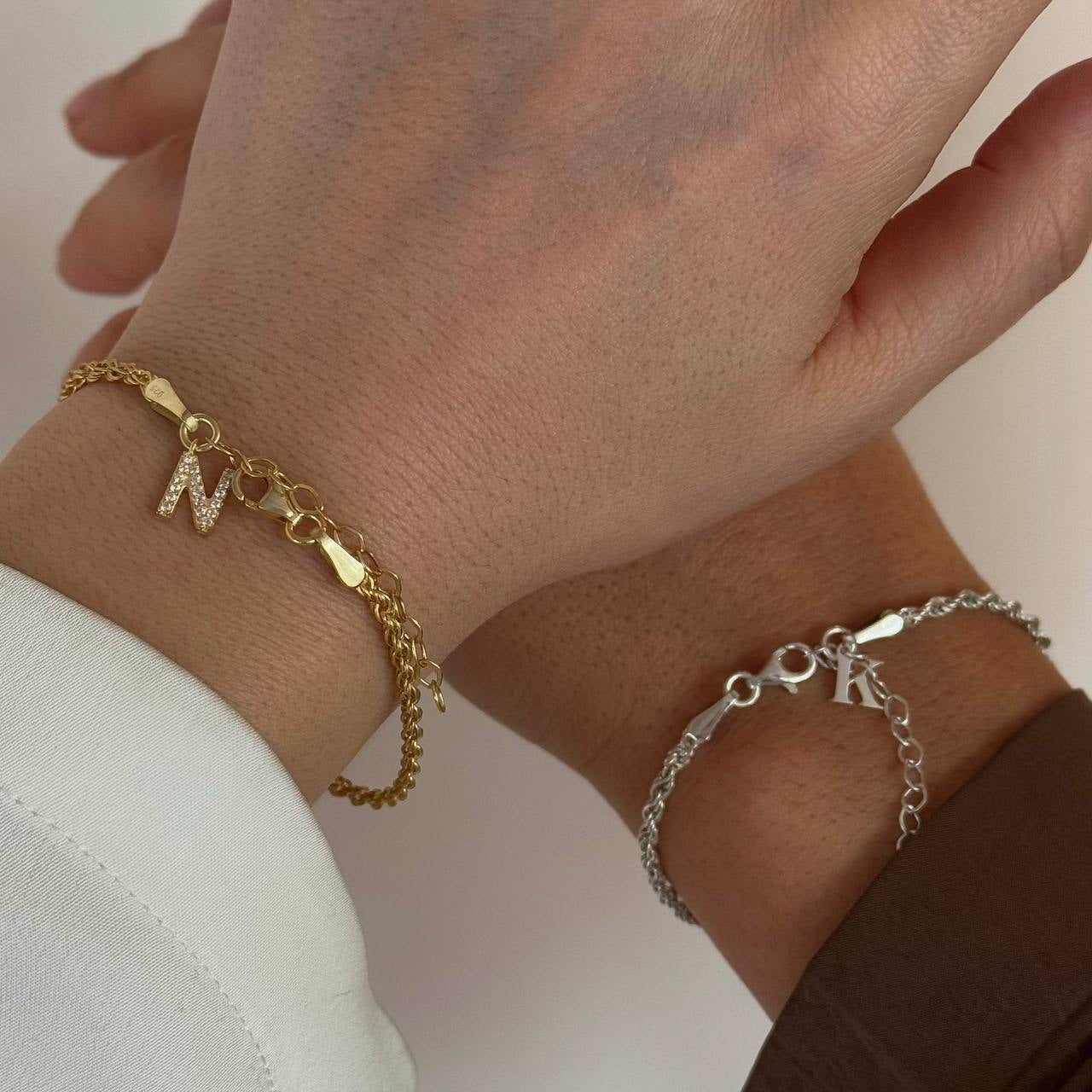 ROPE CHAIN LETTER DOUBLE BRACELET | 925 SILVER GOLD PLATED