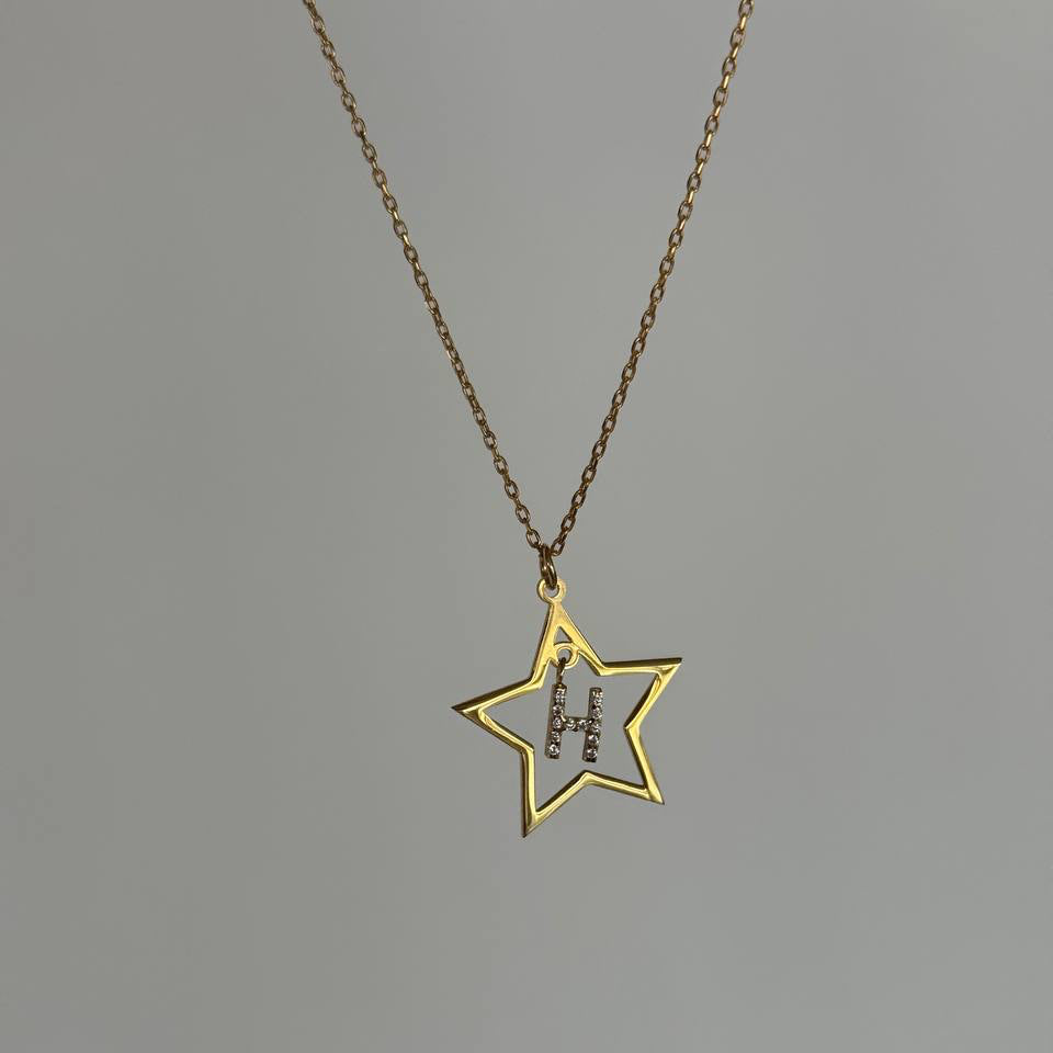 ZIRCON STONE STAR LETTER NECKLACE | 925 SILVER Gold Plated