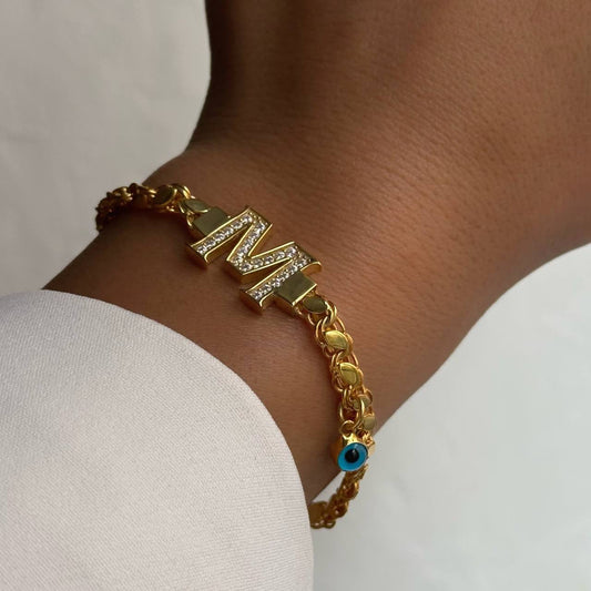 BARLEY CHAIN LETTERED NAZAAR BRACELET | 925 SILVER GOLD PLATED
