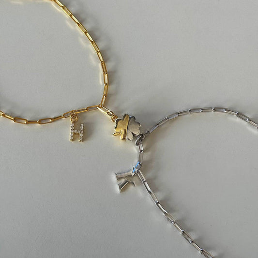 MAGNETIC CLOVER LETTER DOUBLE COUPLE BRACELET | 925 SILVER GOLD PLATED