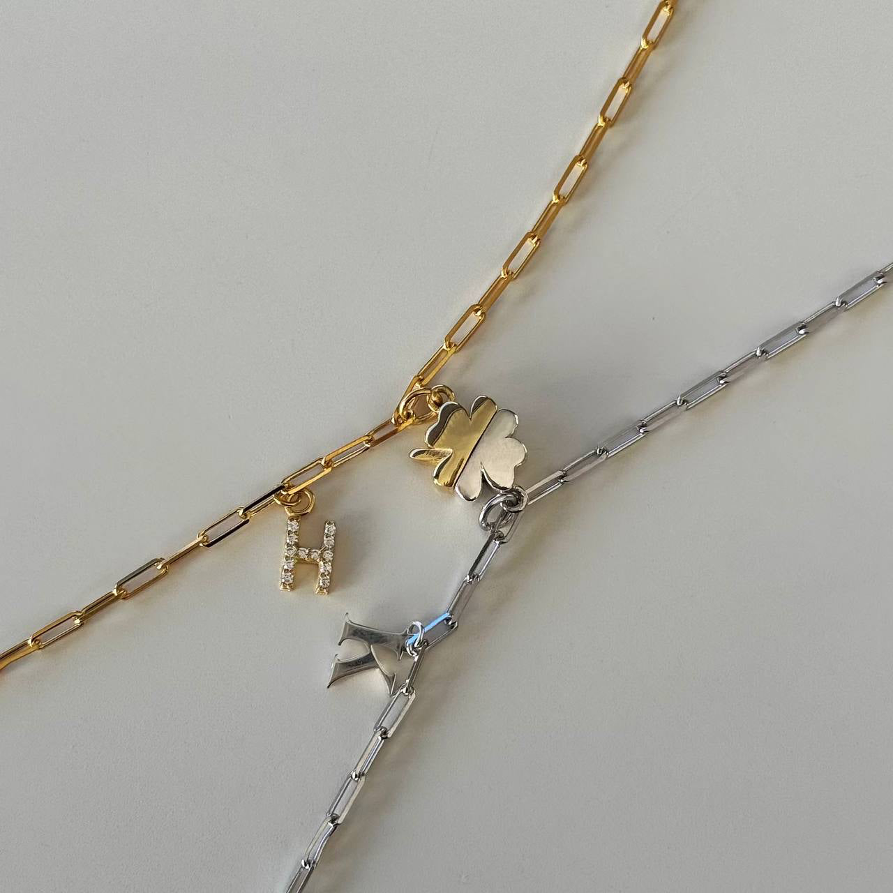 MAGNETIC CLOVER LETTER DOUBLE COUPLE BRACELET | 925 SILVER GOLD PLATED