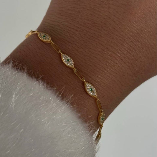 GREEN ZIRCON STONE EYE BRACELET | 925 SILVER GOLD PLATED