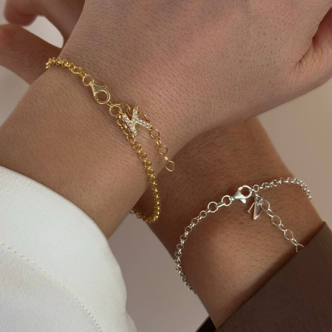 DOCH CHAIN LETTER DOUBLE BRACELET | 925 SILVER GOLD PLATED