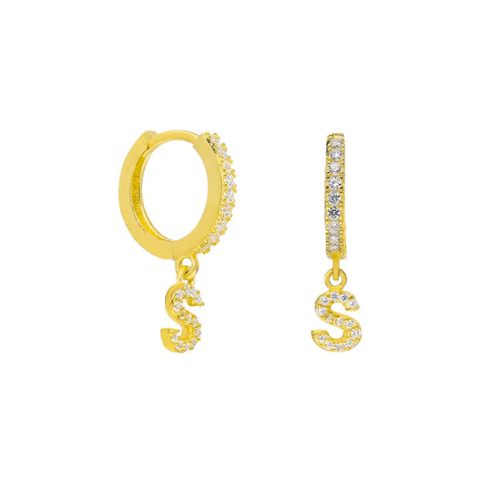 STONE LETTER EARRINGS | 925 SILVER GOLD PLATED