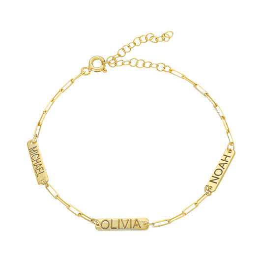 3-PIECE NAME ENGRAVED BRACELET | 925 SILVER GOLD PLATED