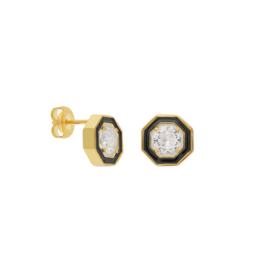 BLACK ENAMEL STONE EARRINGS | 925 SILVER GOLD PLATED