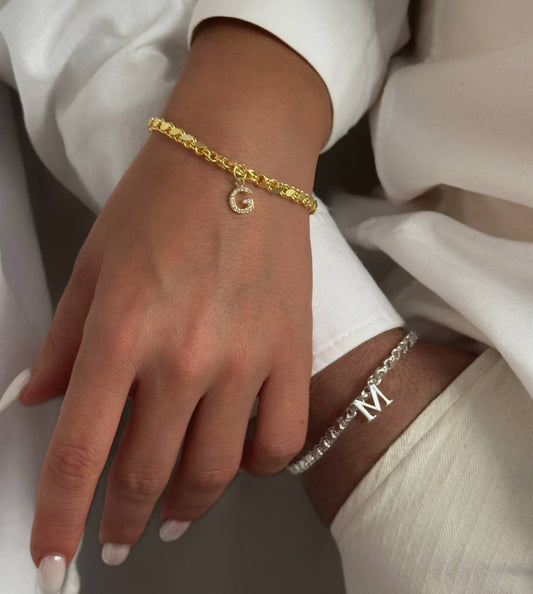SEQUIN CHAIN LETTER COUPLE BRACELET | 925 SILVER GOLD PLATED