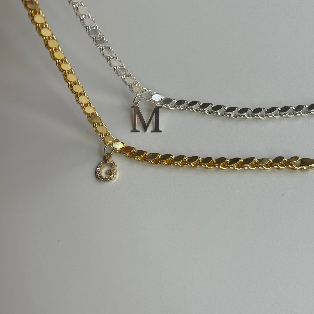 SEQUIN CHAIN LETTER COUPLE BRACELET | 925 SILVER GOLD PLATED