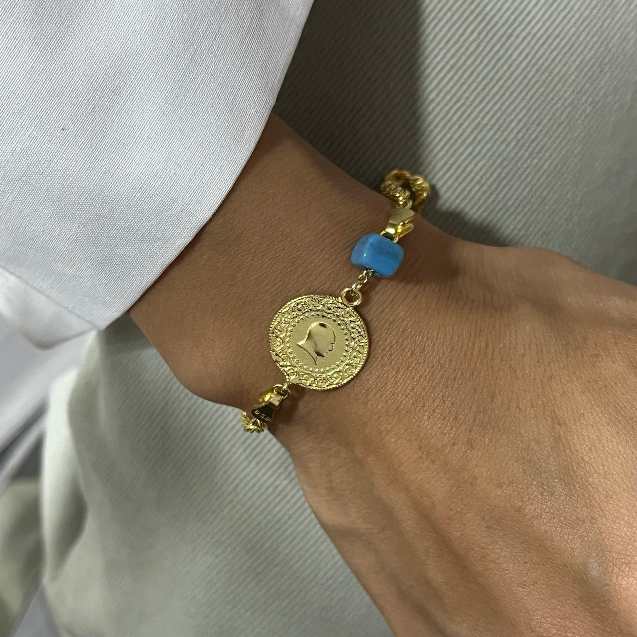 Wirbelarmband Ceyrek mit Blaue Naturstein (7001267142701)