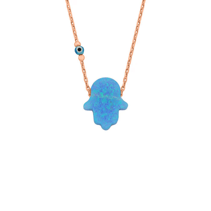 OPAL FATMA MOTHER X EVIL EYE NECKLACE | 925 SILVER GOLD PLATED