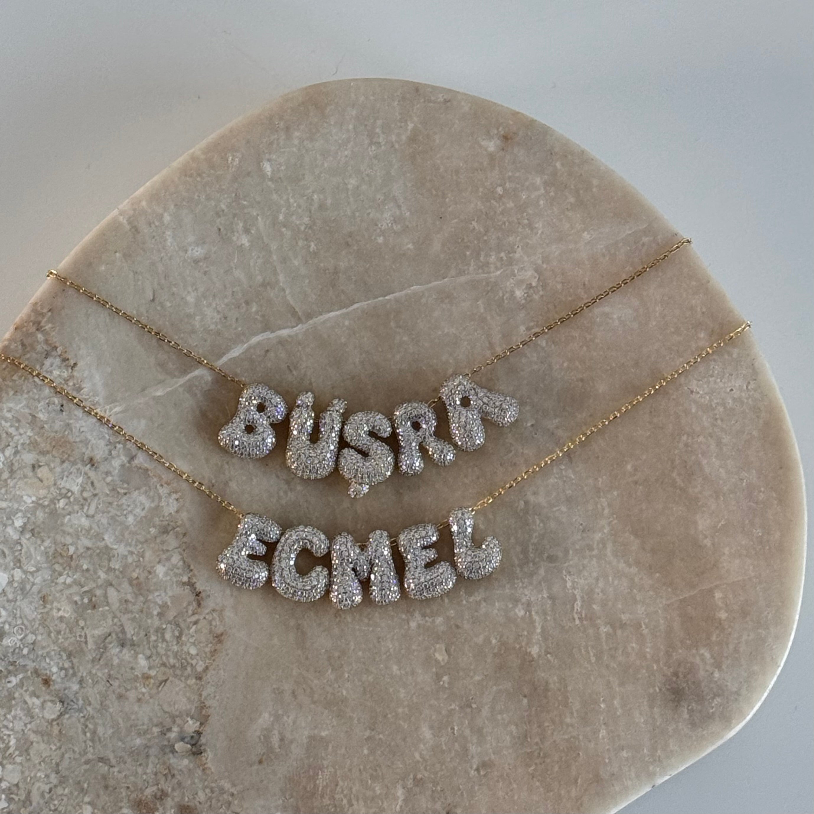 Kişiye Özel İsim Yazılı Bubble Kolye | 925 Ayar Gümüş