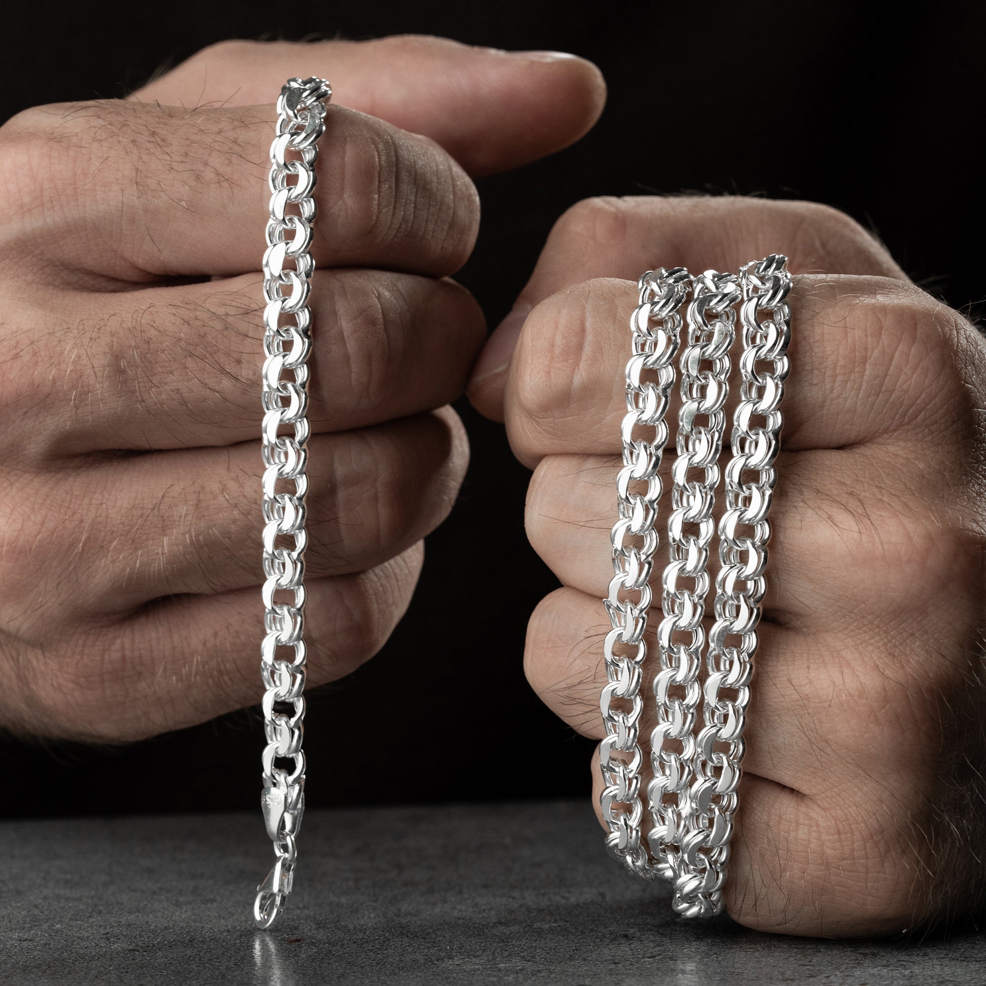 5 mm Garibaldi Zincir Erkek Kolye-Bileklik Set | 925 Ayar Gümüş