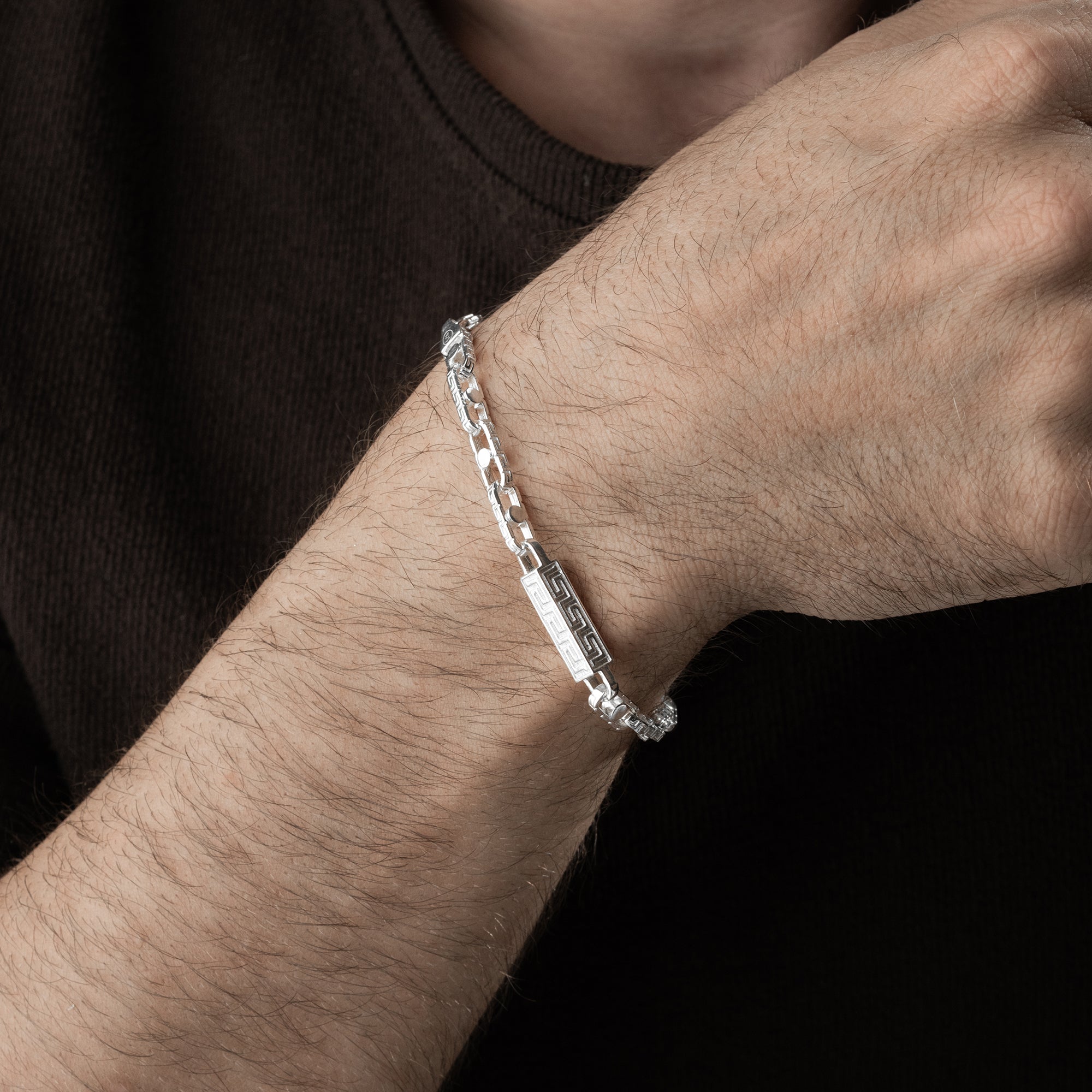 6 mm Greek Monte Carlo Zincir Erkek Bileklik | 925 Ayar Gümüş