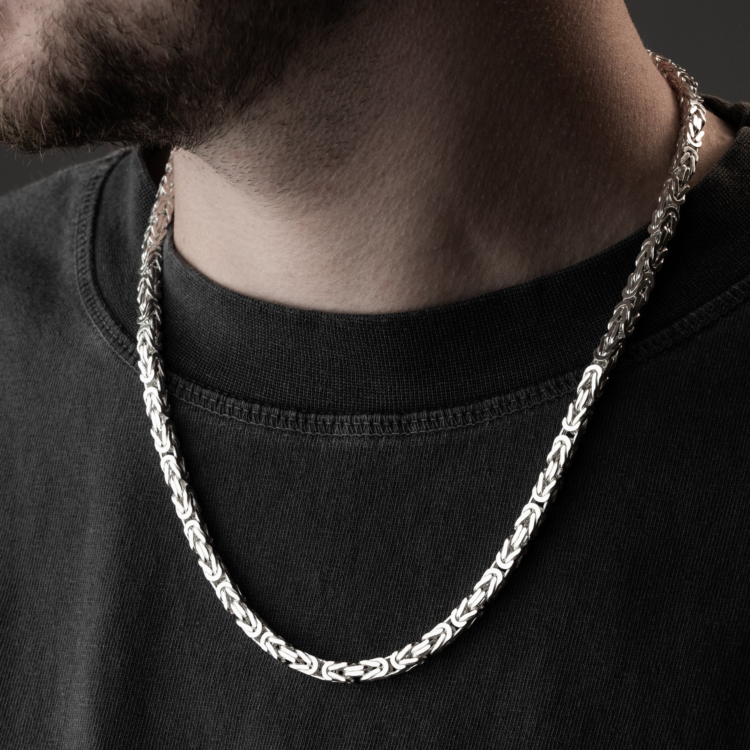 5 mm Kare Kral Zincir Erkek Kolye | 925 Ayar Gümüş