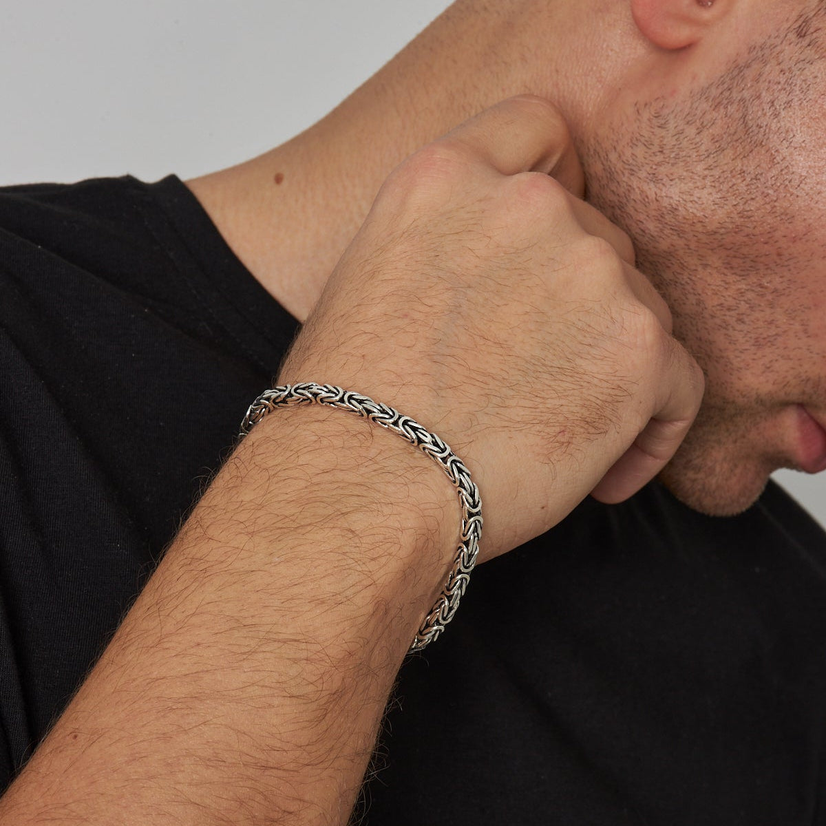 4 mm Oksitli Kare Kral Zincir Erkek Bileklik | 925 Ayar Gümüş