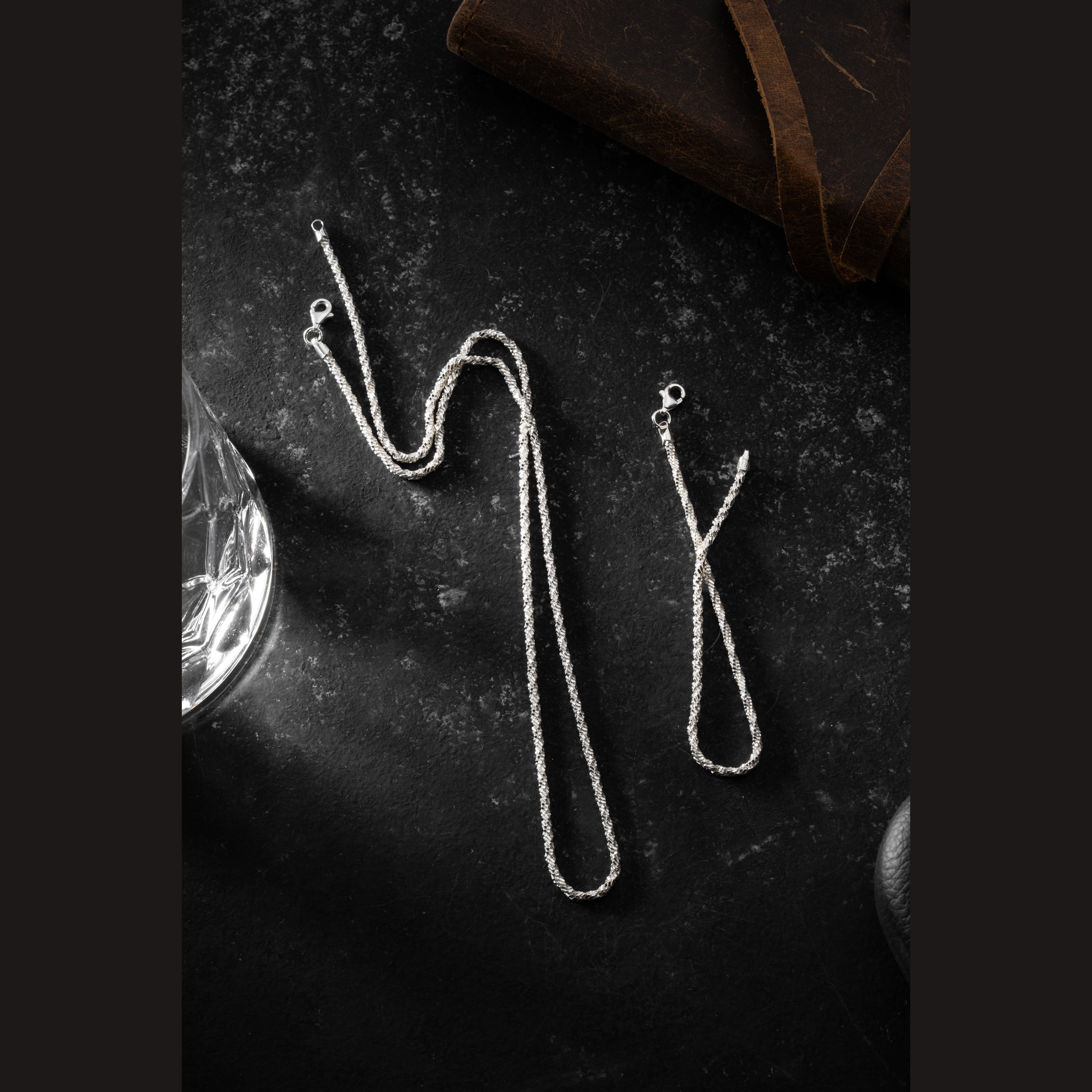 2 mm Singapur Zincir Erkek Kolye-Bileklik Set | 925 Ayar Gümüş