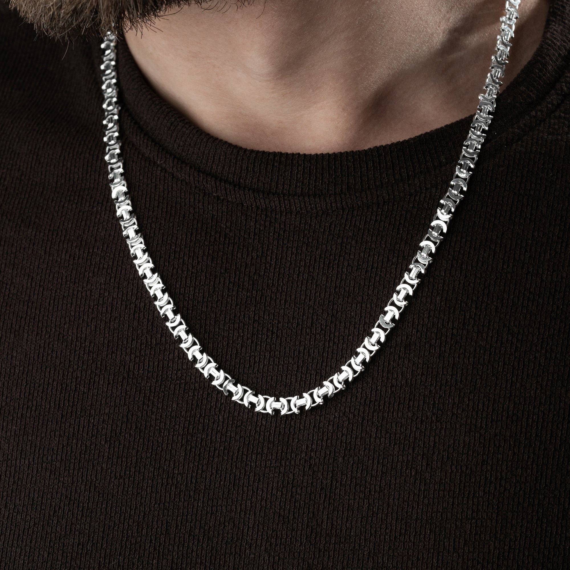 8 mm Euro Yassı Kral Zincir Erkek Kolye | 925 Ayar Gümüş