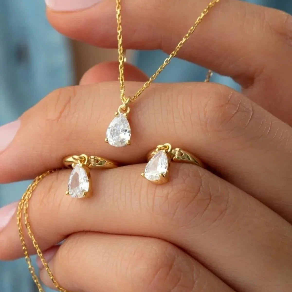 Damla Taşlı Kolye-Küpe Set | 925 Ayar Gümüş