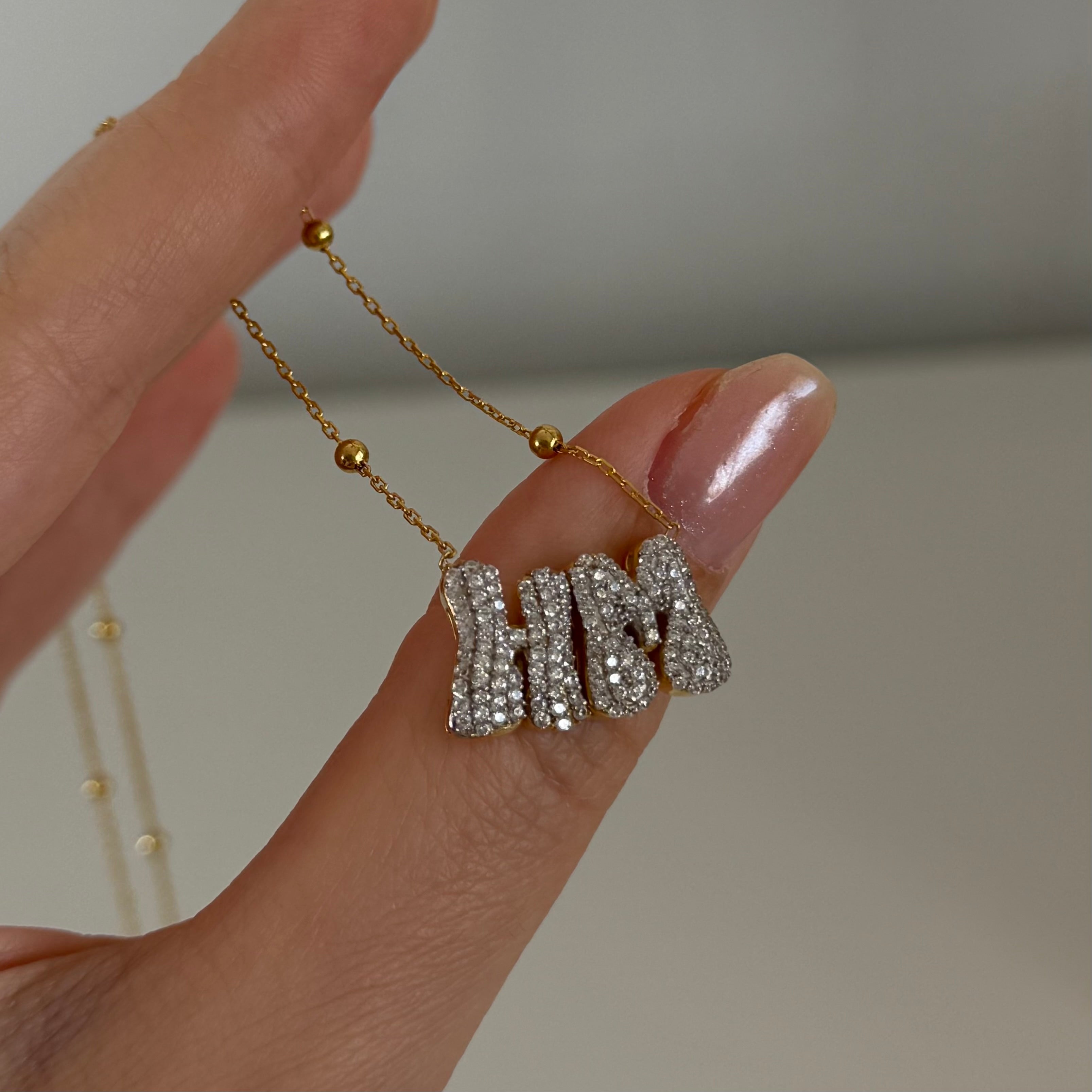 Kişiye Özel Double Bubble Harfli Top Zincir Kolye | 925 Ayar Gümüş
