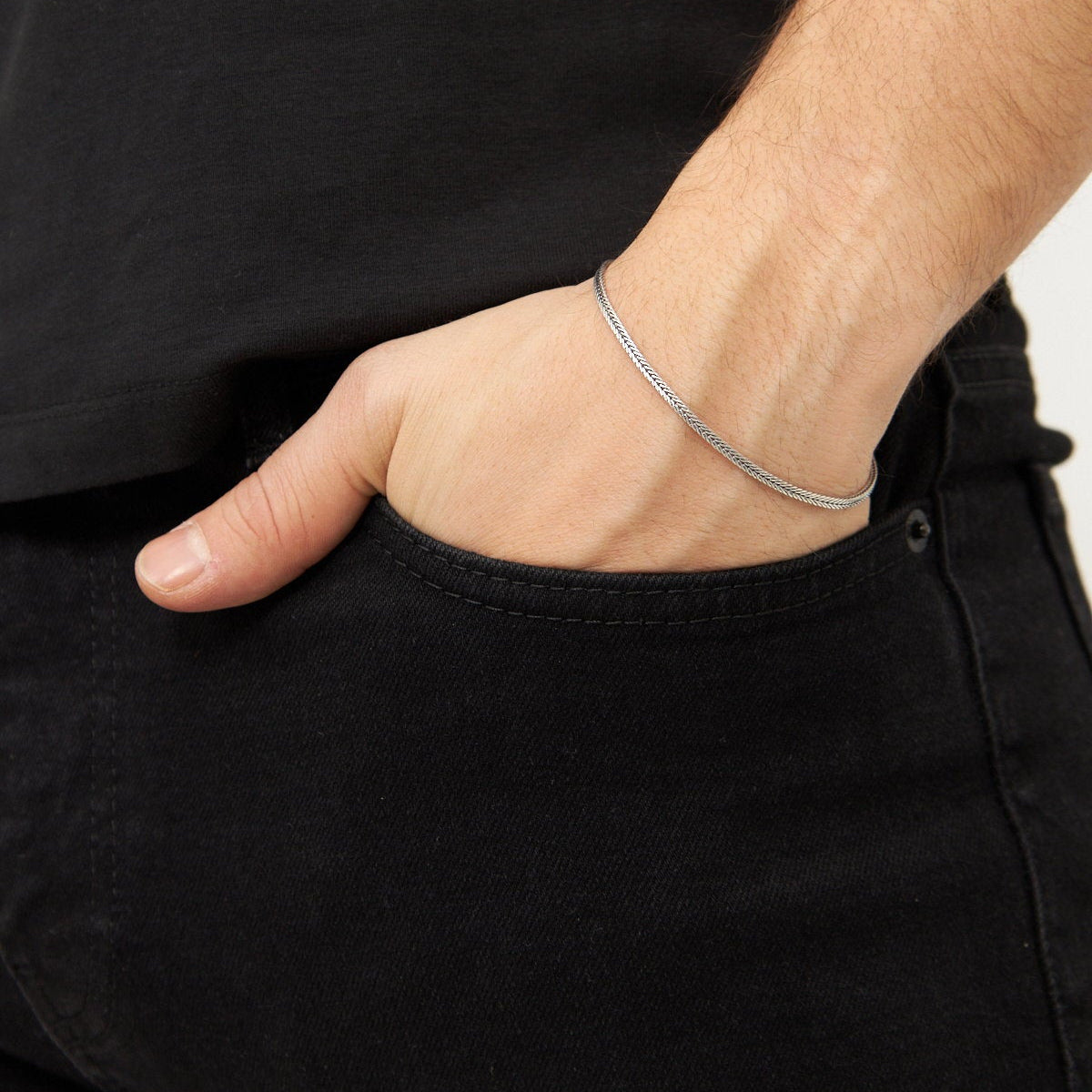 2.5 mm Yassı Tilki Kuyruğu Zincir Erkek Bileklik | 925 Ayar Gümüş