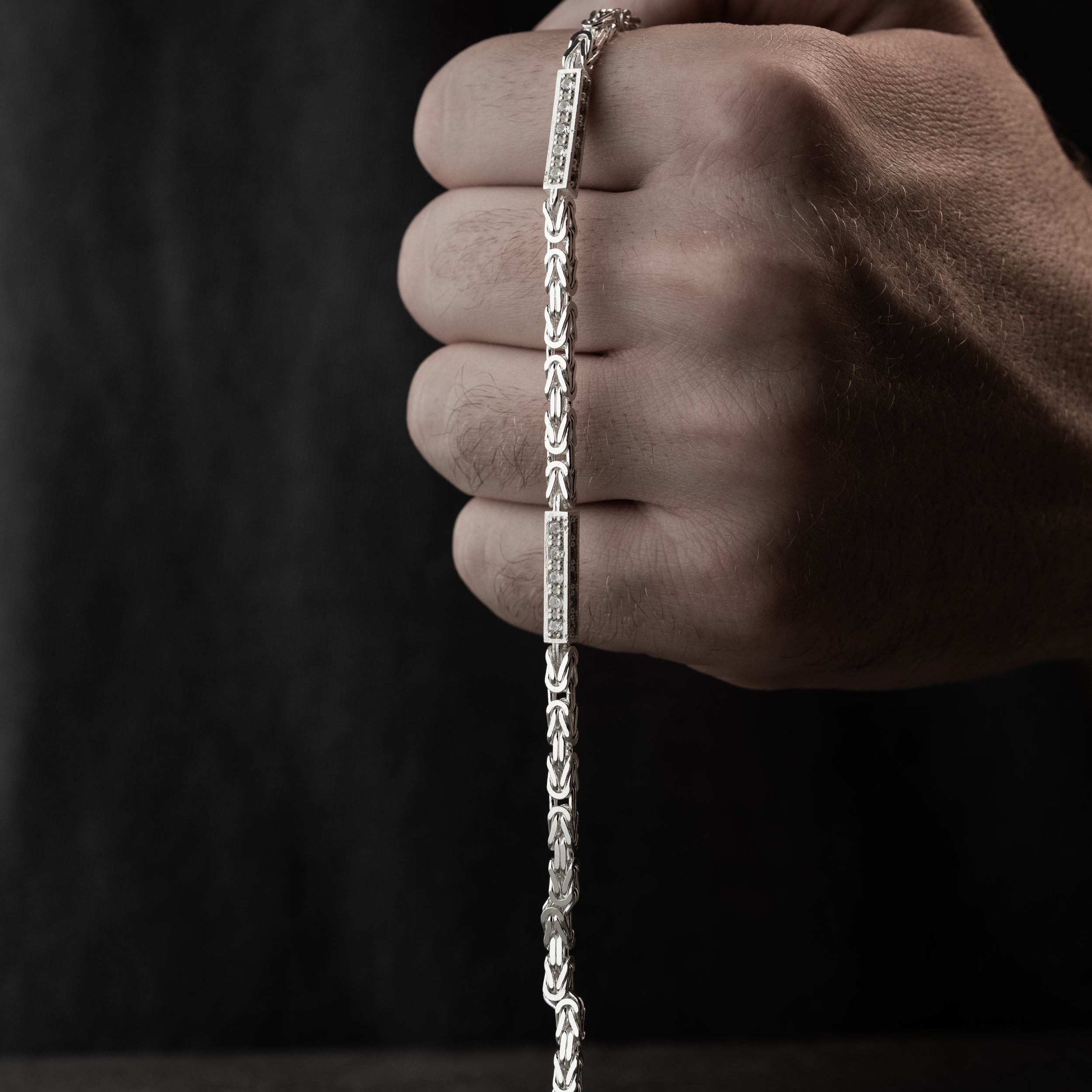 3 mm Zirkon Taşlı Kare Kral Zincir Erkek Bileklik | 925 Ayar Gümüş