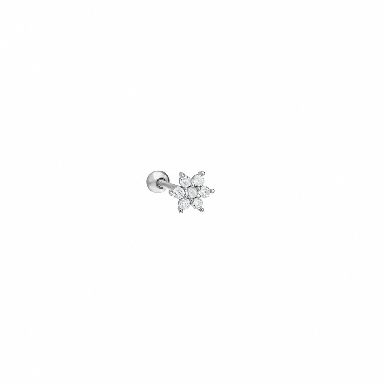 Zirkon Taşlı Çiçek Piercing | 925 Ayar Gümüş