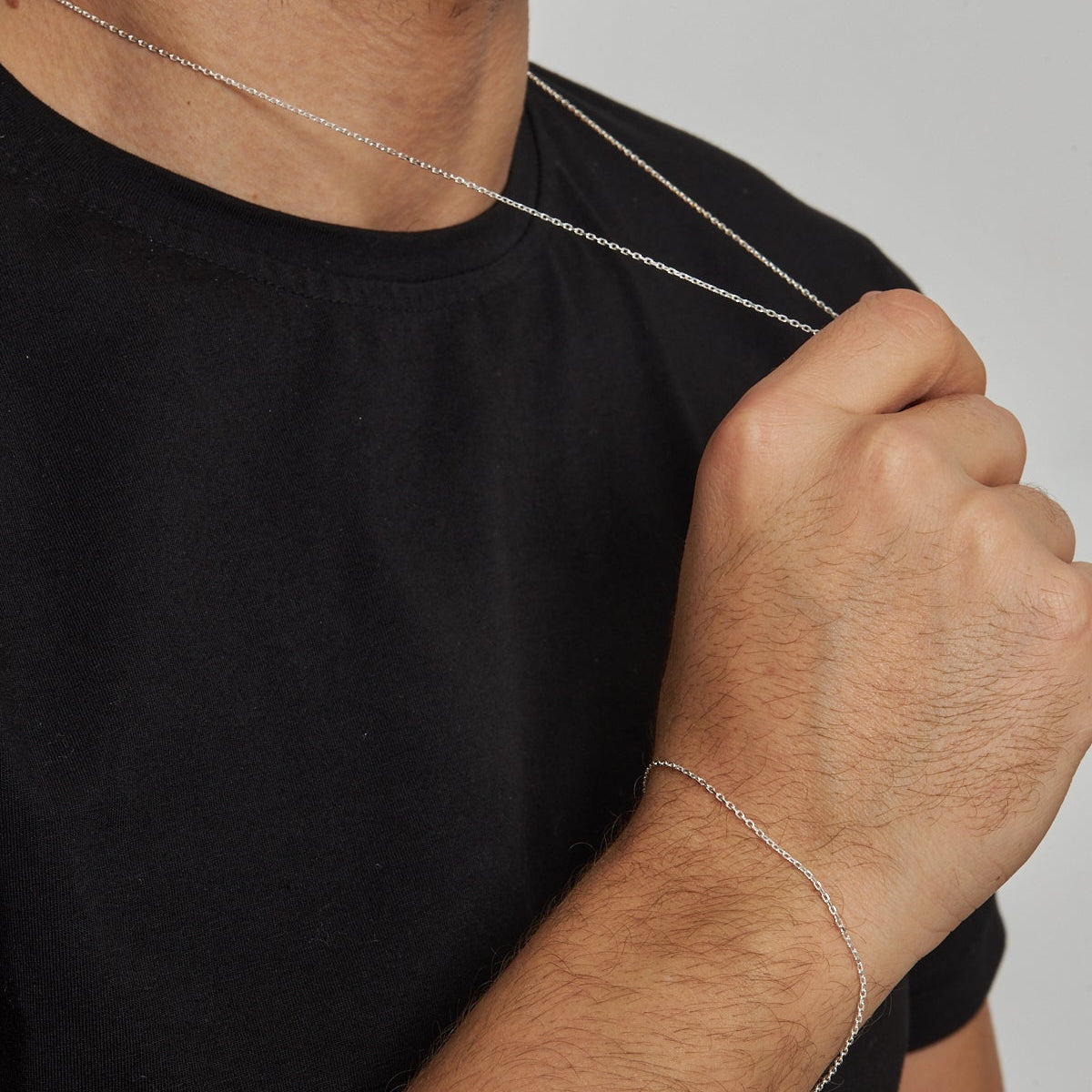 1.5 mm Forse Zincir Erkek Kolye-Bileklik Set | 925 Ayar Gümüş