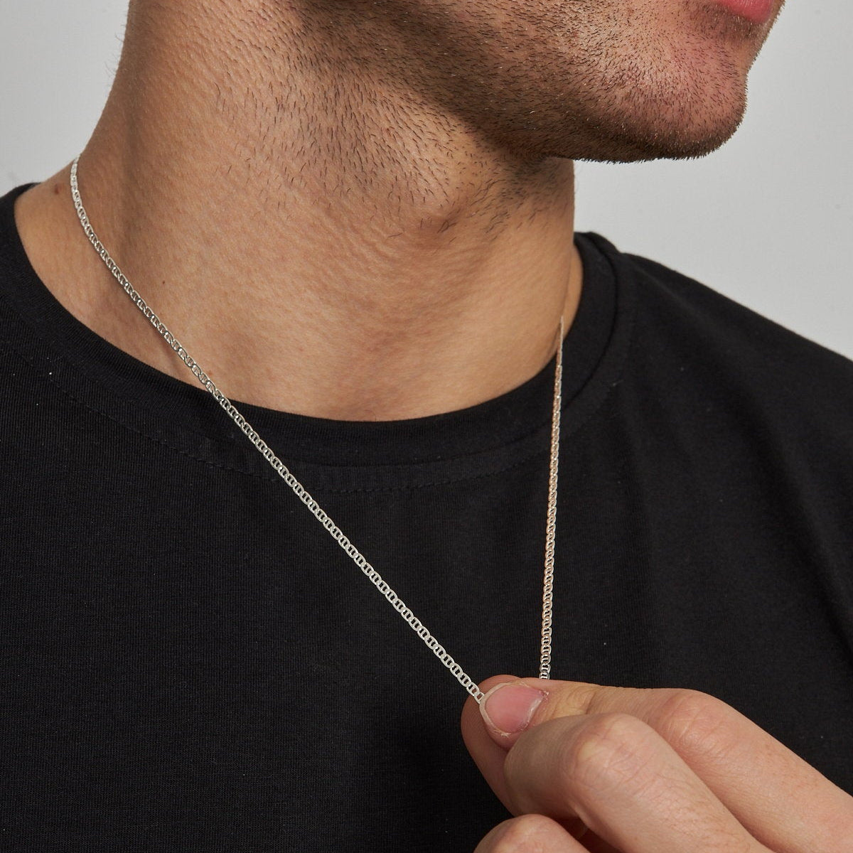 2.5 mm Barlı Zincir Erkek Kolye | 925 Ayar Gümüş