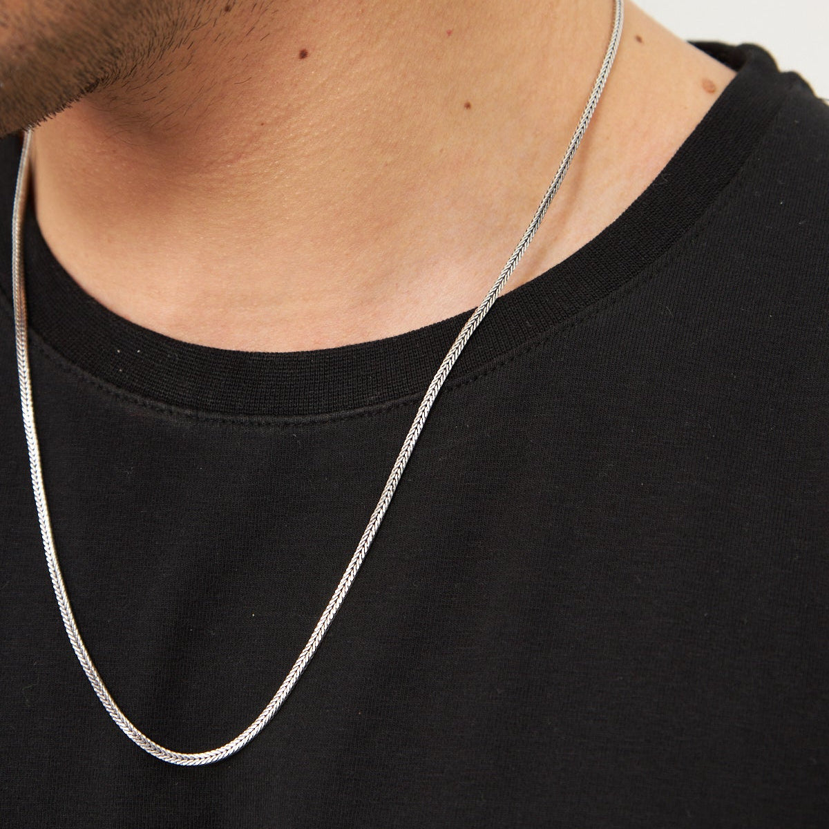 2.5 mm Yassı Tilki Kuyruğu Zincir Erkek Kolye | 925 Ayar Gümüş