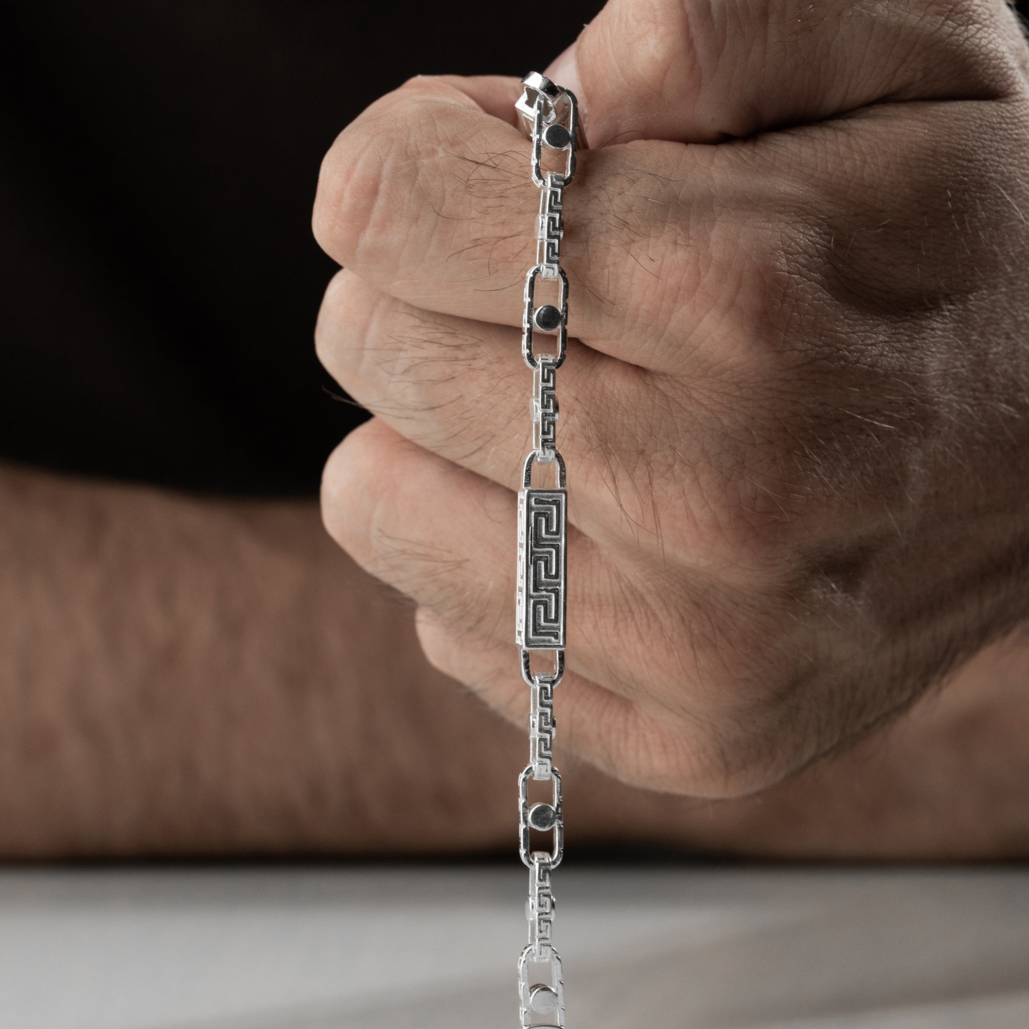 6 mm Greek Monte Carlo Zincir Erkek Bileklik | 925 Ayar Gümüş