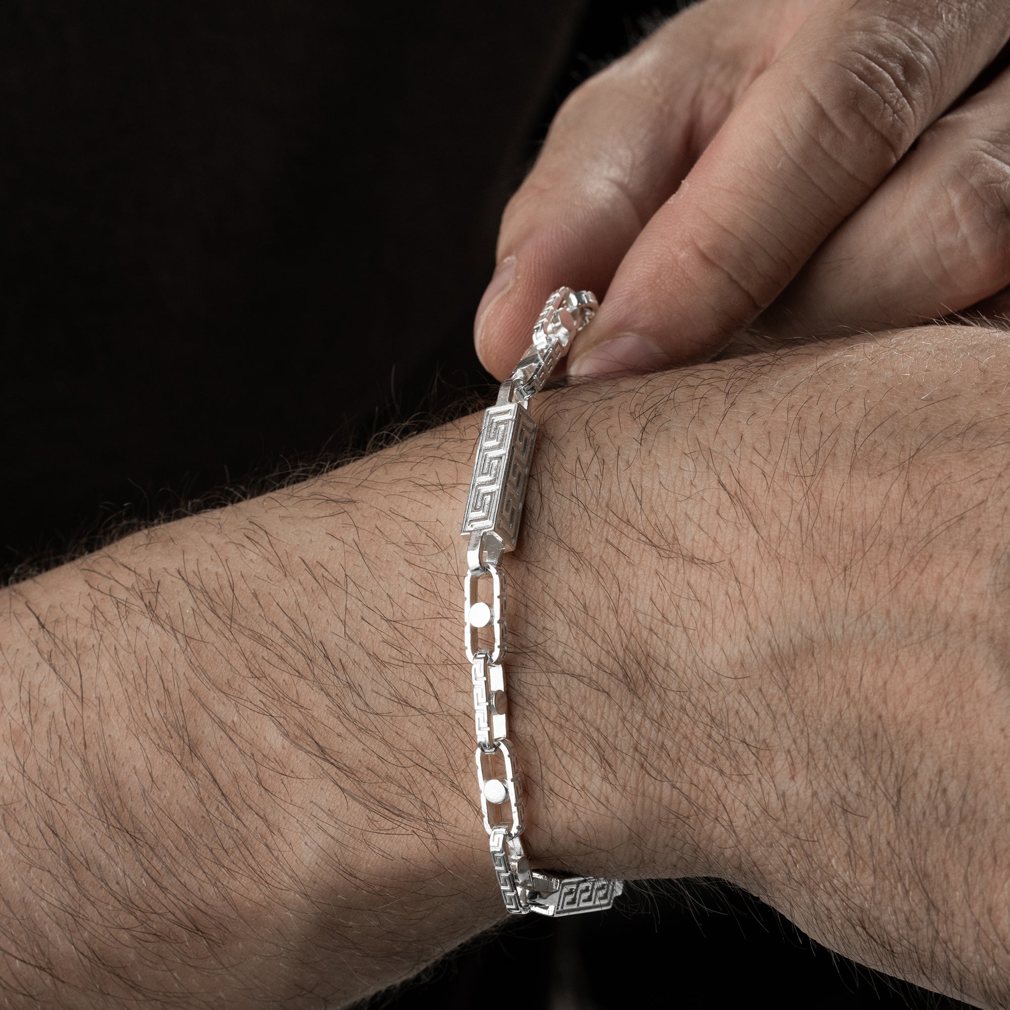 6 mm Greek Monte Carlo Zincir Erkek Bileklik | 925 Ayar Gümüş