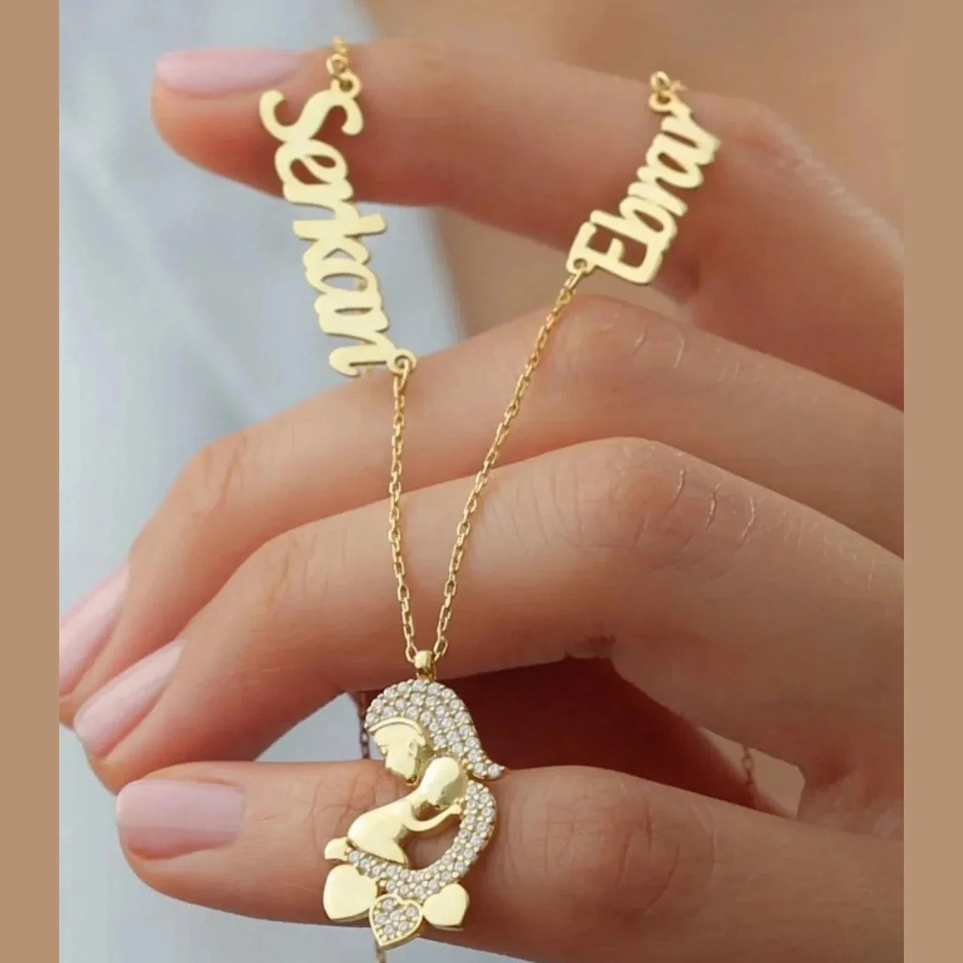 Kişiye Özel İki İsimli Anne Bebek Kolye | 925 Ayar Gümüş