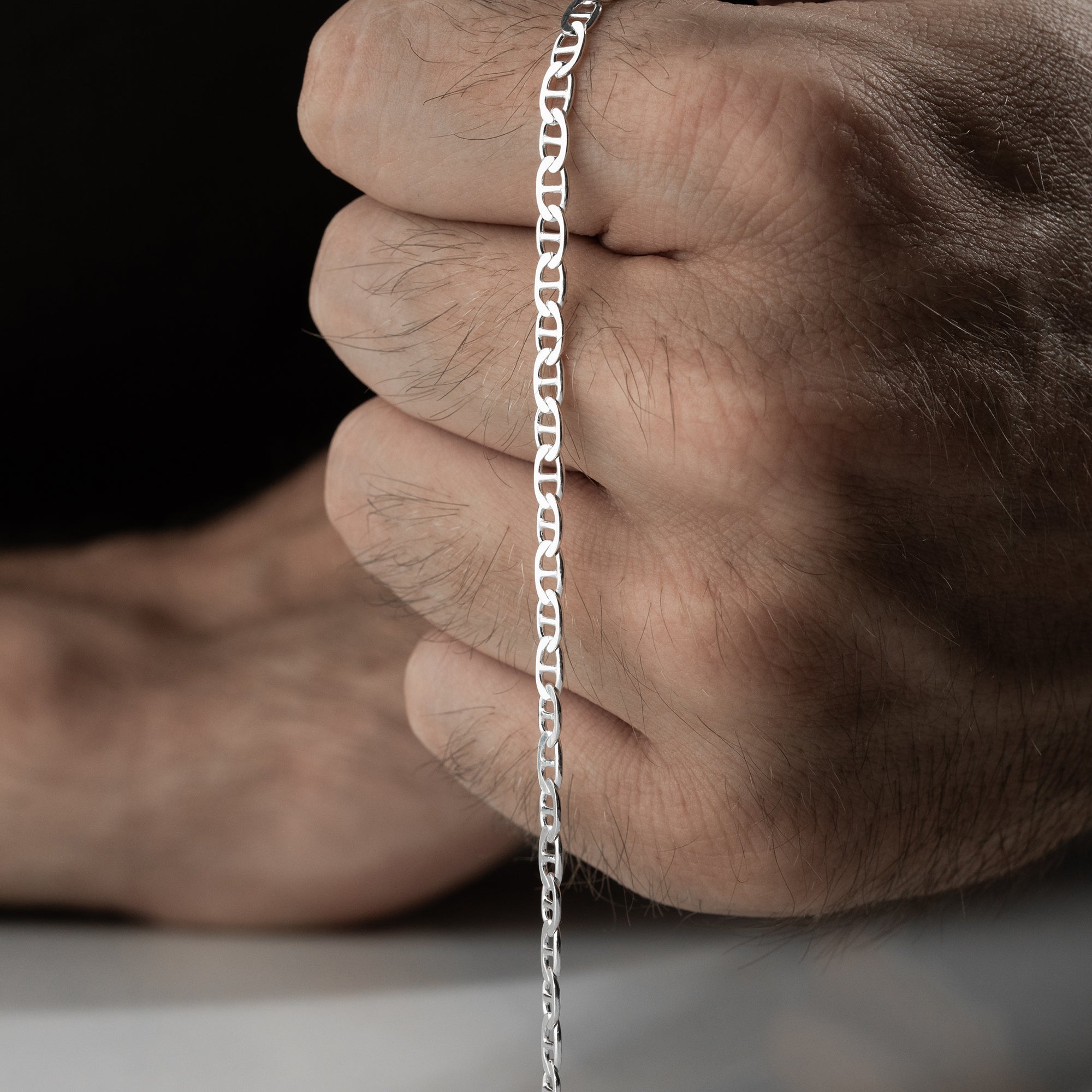 4.3 mm Barlı Forse Zincir Erkek Bileklik | 925 Ayar Gümüş